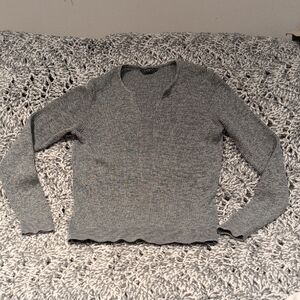 Denver Hayes Grey Ribbed Knit Top – Quiet Luxury Minimal – Size M